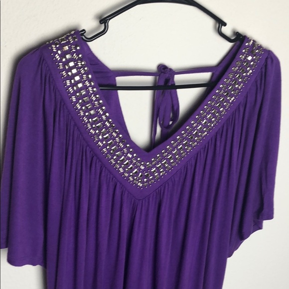 Torrid Purple VNeck Beaded Trim Top - Picture 3 of 8